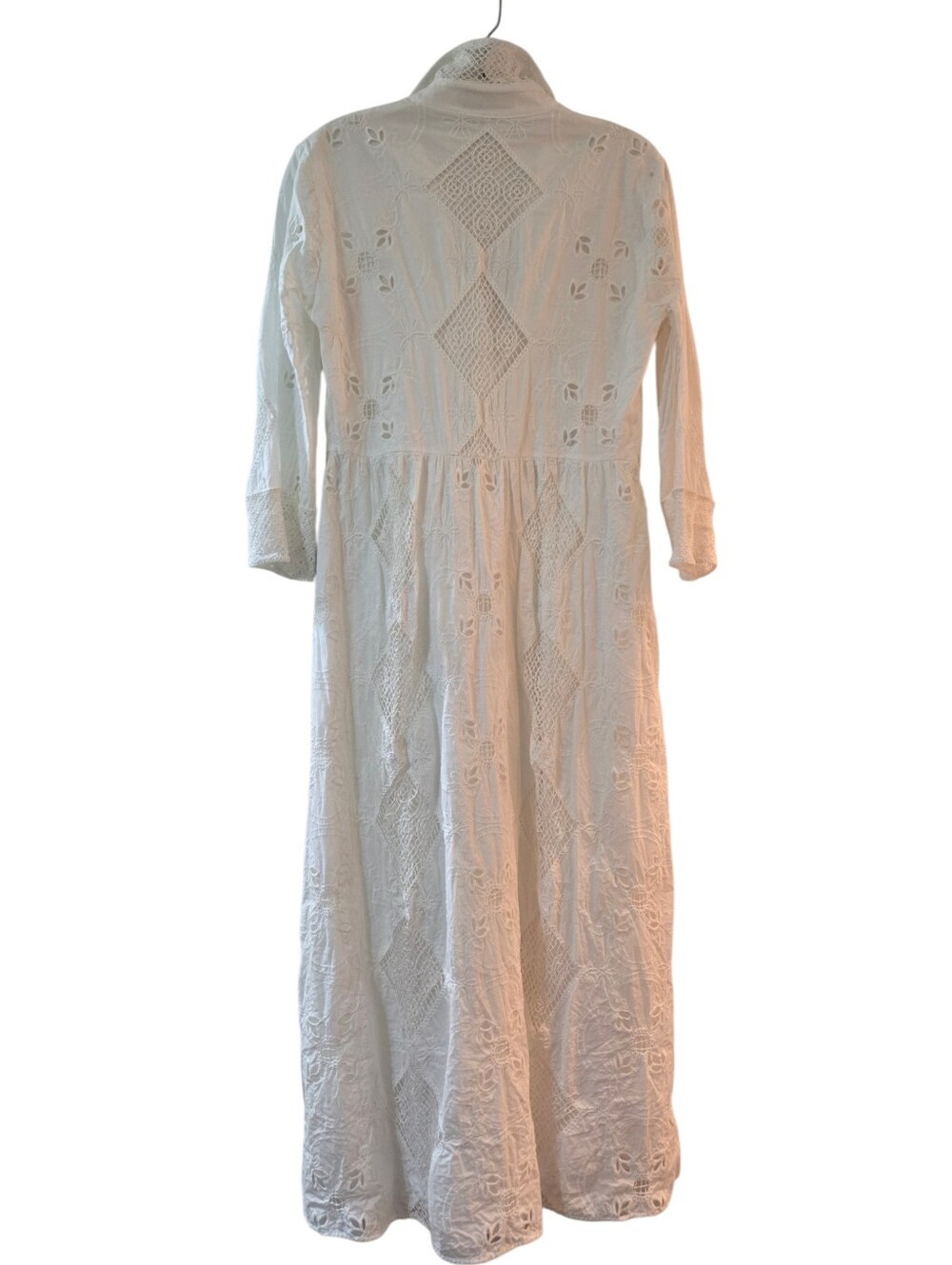 Zara White Eyelet Lace Belted Midi Shirt Dress M - Picture 8 of 14